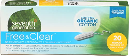 Seventh Generation Tampons, Non-Applicator, Organic Cotton, Regular Absorbency, 20 count (Packaging May Vary)