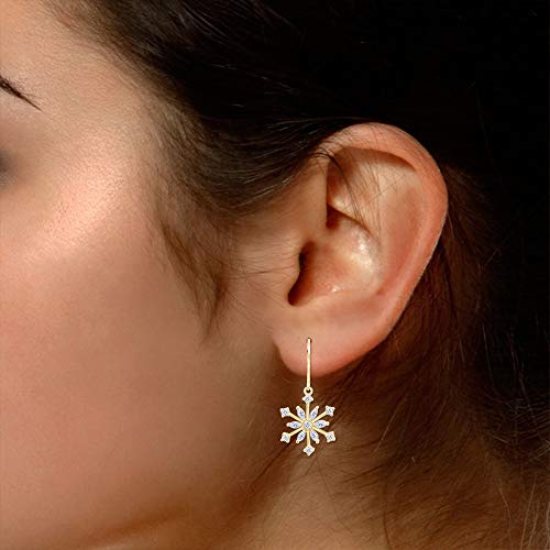 Marquise Cut & Round Sparkling White Cubic Zirconia Snowflake Leverback Drop Dangle Earrings In 14K Yellow Gold Over Sterling Silver For Womens Her #TOP4