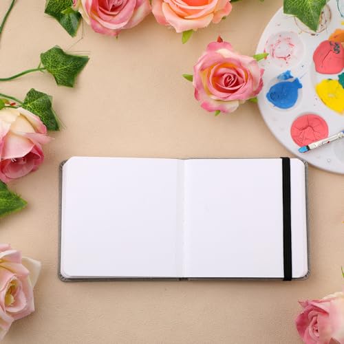Image of Dispowreath 4 Set Watercolor Sketchbook Journal with Watercolor Brush Pens 300 GSM Cotton Paper Portable Square Small Pocket Notebook Travel for Painters Art Supplies (3.9 x 3.9 Inch)