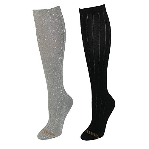 Gold Toe Girl's Sparkle Cable Knit Knee High Socks (2 Pair Pack), Large