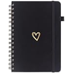 leobray A5 Lined Spiral Journal Notebook for Women & Men,PU Leather Hardcover Wirebound Spiral Notebook 200 Pages for Writing,College-Ruled Paper Notepad for Work & Note Taking (Black)