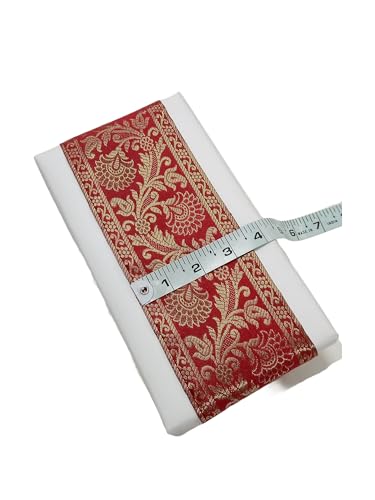Image of Brocade Ethnic Work 9 Meter Laces and Borders Material for Dresses, Sarees, Lehenga, Suits, Blouses, Dupatta, chunri and Crafts (Red)