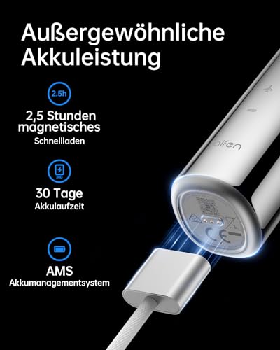 Laifen Wave elektrische Zahnbürste, Oszillation & Vibration elektrische Schallzahnbürste für Erwachsene mit 3 Bürstenköpfen, IPX7 wasserdicht magnetisch wiederaufladbar Reisezahnbürste (Edelstahl) – Bild 7