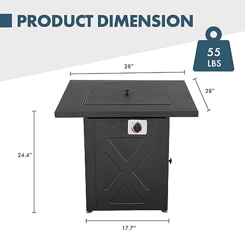 Image of Propane Fire Pit Table, Outdoor Gas Fire Pits Clearance, 28 Inch 50,000 BTU with Tabletop, Lid, Lava Rocks for Outside Patio, Garden, Deck, Yard