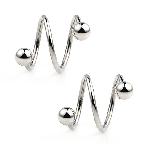 Ruifan 16G Stainless Steel Double Twist Ear Plug Earring Spiral Helix Stud Lip Ring Body Piercing Jewelry 8mm 10mm2