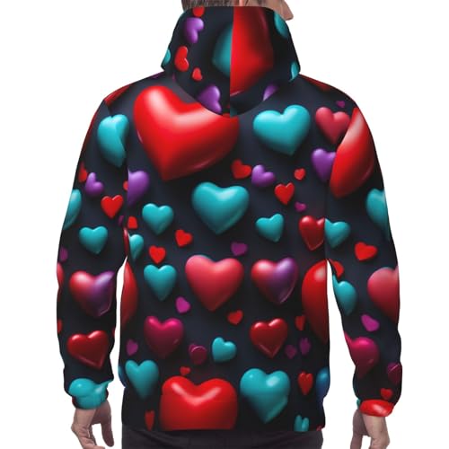 Sweat à capuche hommes cordon serrage pull manches longues imprimé cœur rouge décontracté - 4
