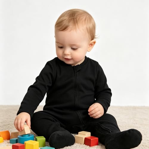 Image of Aablexema Baby Footie Pajamas with Mittens - 3Pcs Infant Cotton Footed One Piece Sleepwear Outfits