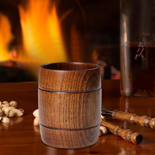 Taza de madera de 325ml con diseño de barril para café y agua 4