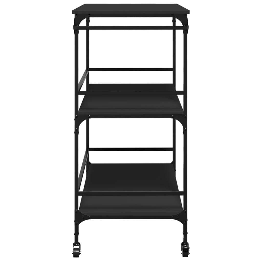 vidaXL Carrito de Cocina, Estante de Almacenaje, Carro de Servicio Comida, Carrito para Salón Baño Estudio, Madera de Ingeniería Negro
