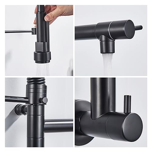 Robinet de cuisine rétractable noir mat double bec eau froide mural - 6
