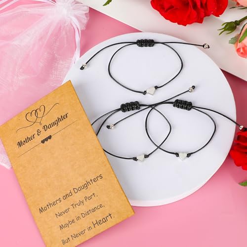 Image of EOBOH Mother's Day Gift Bracelets, Mother's Day Bracelets Adjustable Hearts Mother Daughter with Card, Love Mothers Day Gifts for Grandma Daughter Accessories