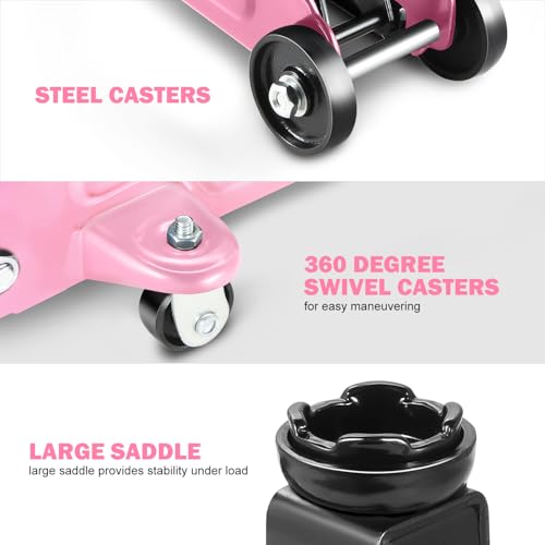 Image of DNA Motoring Low Profile Hydraulic Trolley Service /Floor Jack, 2 Ton (4000 lbs) Capacity, Lifting Range 5.1 inch-13 inch, Pink, TOOLS-00474-PK