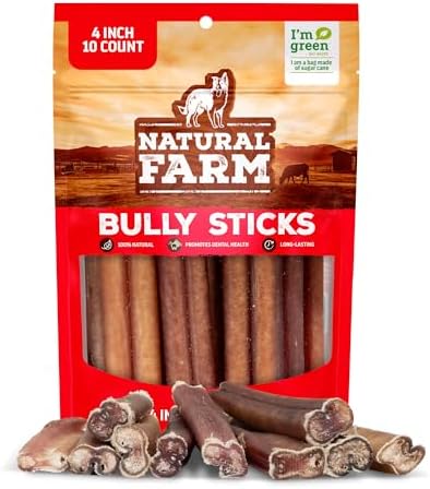 Natural Farm Odor Free Bully Sticks (4 Inch, 10 Pack) for Small &...
