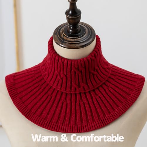 2pcs Knitting Fake Collar Solid Colored Knitted Fake Collar High Collars Turtleneck Dickey Collar Detachable Winter Collar Scarves for Women & Men (Black,Wine Red)4
