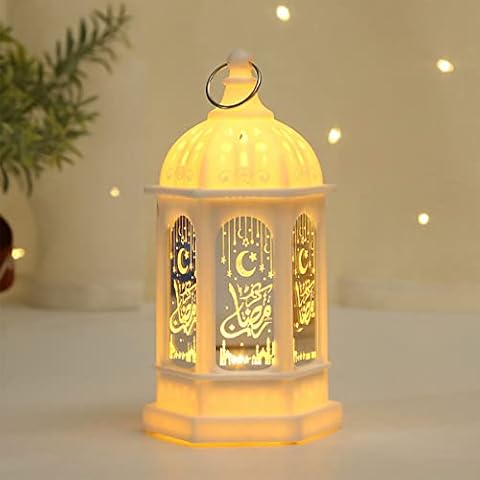 Pretty Kaurv Ramadan Decoration Lantern Exquisite LED Eid Lamp Battery Powered Ramadan Festival Table Light Home Tabletop Festival Decoration Gift (B) Cover