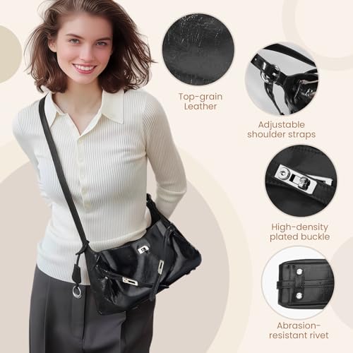 Rosvovo Genuine Leather shoulder Bag for Women，Small Leather Crossbody Bag Satchel purse Handbag with Adjustable Strap — view 3