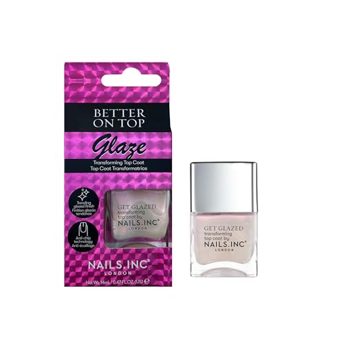 Nails Inc Better On Top, Get Glazed, Glossy, Shimmery, Top Coat, No Chip, Long Lasting, Quick Dry, Air Dry, Professional Manicures & Pedicures, Fingernails & Toenails, Vegan Nail Polish, 14 ML