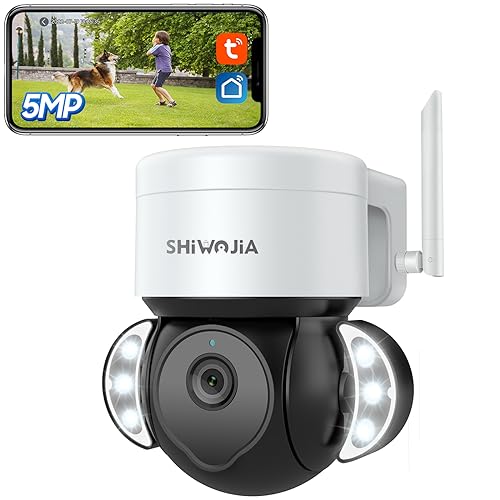 SHIWOJIA Cámara Vigilancia WiFi Exterior, 2.5K 5MP PTZ 360° Cámara de Seguridad, 24/7 Grabación Continua,Seguimiento Automático, Detector de Movimiento, Visión Nocturna, Tuya/Smart Life Camera