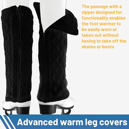 Image of TUYUU Zipper Leg Warmers and Headband Set, Fleece Lined Knit Legwarmers for Figure Skating, Ice Skating, Dance & Hockey