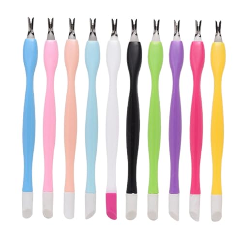 BIUDECO 2sets Professional Nail Plastic Handle Cuticle Trimmer Cleaner Remover Forks 15pcs*2