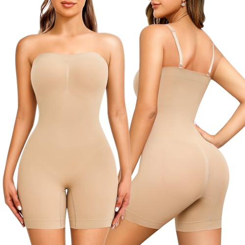 Image of Strapless Shapewear for Women Tummy Control Seamless Jumpsuit Shapewear | Bodysuit Butt Lifter Thigh Slimmer Body Shaper Seamless Under Dresses