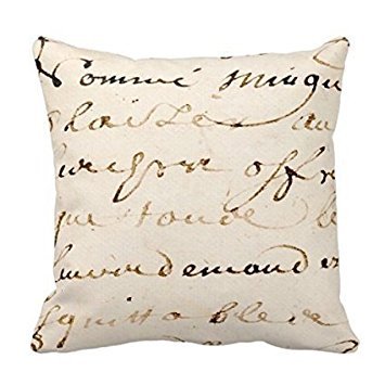 Throw Pillow Case, Vintage Tan French Letter Script Parchment Throw Pillow Case Cushion Cover Home Sofa Decorative 18 X 18 Squares