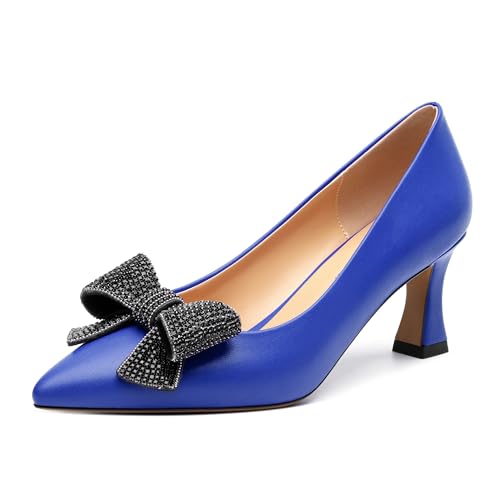 Image of Heels for Women Closed Patent Pointed Toe Bow Pumps Slip on Kitten Low Heels Wedding Party Dress Office Shoes 2.5Inch