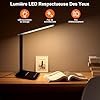 joyshie Lampe de Bureau LED avec Adaptateur, Pliable Lampe de Chevet Dimmable avec 5 Modes de Couleur et 5 Niveaux de Luminosité, Port de Charge USB, Pour Lecture Travail (Noir)