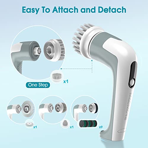 Macmore Electric Spin Scrubber, Shower Scrubber For Cleaning With 2 Speeds, 4 Replaceable Cleaning Heads & 9 Scouring Pads, Power Electric Scrubber For Bathroom, Tub, Tile, Floor, Grout, Car #TOP3