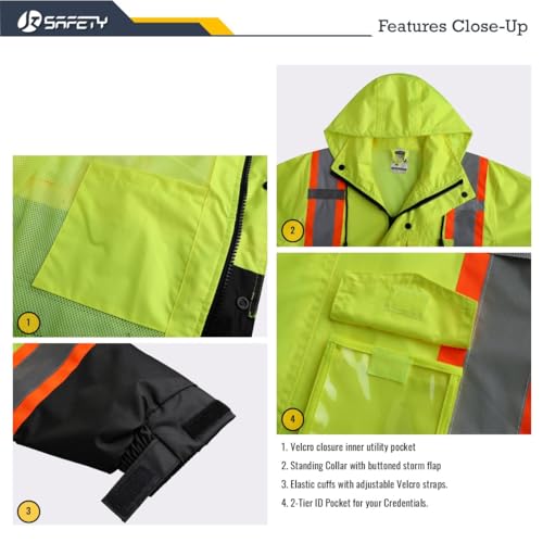 Image of JKSafety Hi Vis Rain Jacket for Men Women Class 3 Rain Gear YBlack L