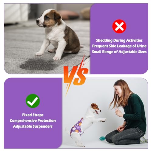 Image of Jollywoods 3 Pack Washable Female Dog Diaper Onesie Sanitary Pantie with Adjustable Suspender, Reusable Fixed Doggie Diapers, Super Absorbent Leakproof for Small Toy Dog in Heat Cycle XS /S