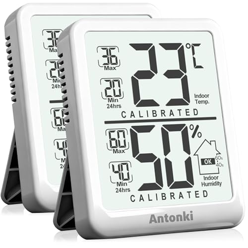 Antonki 2er-Pack Raumthermometer, digitales kleines Hygrometer Innenthermometer Luftfeuchtigkeitsmesser, Temperatur Luftfeuchtigkeitsmesser mit...