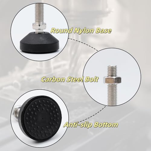 Image of M10 Leveling Feet 880 Lb Capacity, 2.83 Inches Height - 2 Inches Base, 4Pcs | 50mm Screw Length, Adjustable Swivel, Anti-Slip Bottom, For Tables, Shelves, Workbenches, Cabinets, Machines