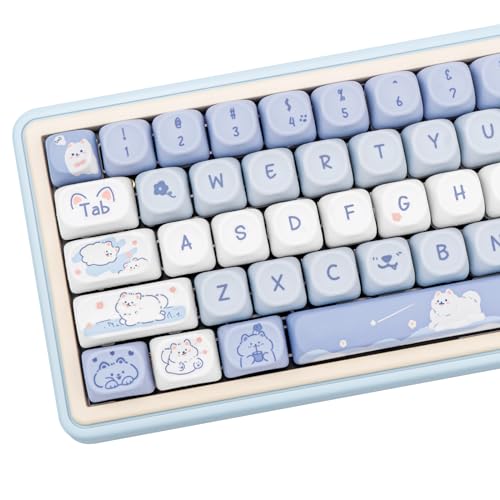 Image of Blue White Keycaps MOA Profile Keycaps Cute Puppy Custom Keycaps for Mechanical Keyboard, 132 Keys Set PBT Keycaps Dye Sublimation Keycaps