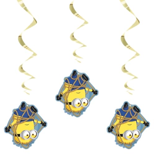 Image of Despicable Me Hanging Swirl Decorations, 26 inch (Pack of 3) - Eye-Catching Yellow & Blue Design, Perfect for Indoor & Outdoor Use