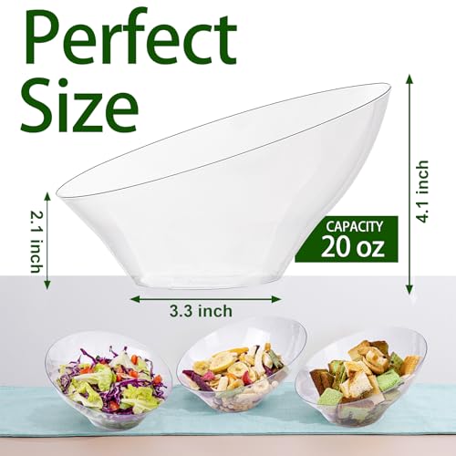 bUCLA 12 Pack Clear Plastic Serving Bowls - 20 OZ Angled Serving Bowls Disposable for Chip,Candy,Salad & Fruit - Ideal for Party & Wedding
