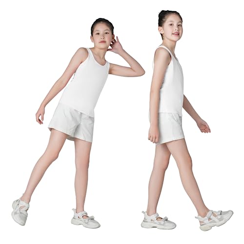 Image of QBK 6-16Years Girls Tank Top with Built in Bra Training Bras Cotton Camisole Built in Bra Undershirts with Shelf Bra