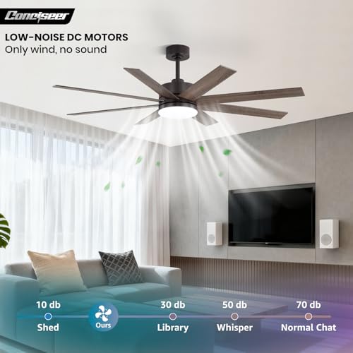 Image of 60 Inch Ceiling Fans with Lights and Remote, Dual Color 6 Blades, Bedroom Living Room Office Library Cafe Outdoor Industrial, 3CCT Dimmable, 6 Speed Reversible Quiet DC Motor, Brown /Wood Grain