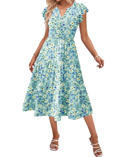 Image of ZEAGOO Womens Summer Casual Dresses Ruffle Sleeve V Neck Midi Dress Flowy Tiered Dress with Pockets Boho Sundresses