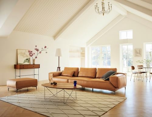 Image of Fabrique Deluxe Leatherette 4 Seater with Puffy Moden Design Light Brown Sofa Set | Comfortable Furniture for Home Office & Living Room | Easy to Move with Stainless Steel Legs
