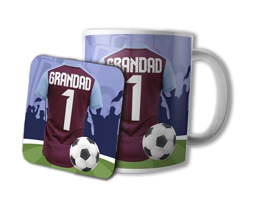 AK Giftshop Football Grandad Mug and Coaster Gift Set, 320ml Ceramic Cup, Sports Jersey Design (West Ham)