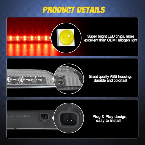 Image of Nilight Third Brake Light Tail High Mount 3rd Stop Lights Smoked Lens Compatible with Nissan Rogue 2014 2015 2016 2017 2018 2019 Van SUV Rear Center Cab Lamp