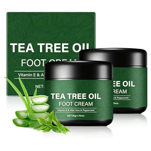 NUOKOU 2PCS Tea Tree Oil Foot Cream with Vitamin E Aloe Vera & Peppermint Nourishing & Hydrating Natural Formula for Skin