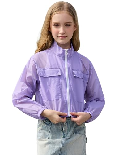 Perfashion Girls Lightweight uv protection shirt Jacket Purple Cropped Bomber Coat Kids Zip Up Size 8 10 Hiking