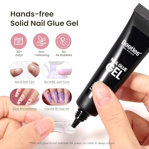 Image of Beetles Gel Nail Kit Medium Almond with Dehydrator and Primer, 576Pcs Half Matte Etch-X Gel Nail Tips Solid Glue Mini Lamp Acrylic Nail Tips Easy DIY Nail Extension Set Gift for Women