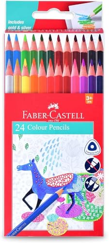 Image of Faber-Castell Colour Pencils Set of 24 Assorted Shades | Smooth Colouring Pencils for Kids, Students & Artists | Rich Pigmented Non Toxic Pencils for Drawing, Sketching & School Projects