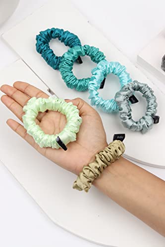 Image of Premium Satin Scrunchies for Women | Hair Bands, Ponytail Holders & Rubber Bands | Skinny, Fluffy, No-Damage Hair Ties | Girls Hair Accessories | Small Size | Pack of 6