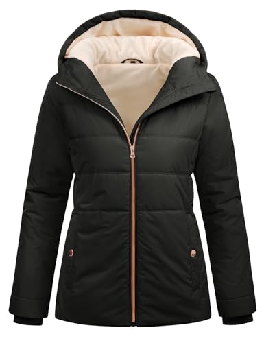 RITOSTA Winterjacke Damen Kurz Steppjacke Winter Parka Damen-Jacken Gefüttert Steppmantel Puffer Mantel Übergangsjacke Warm Hooded Jacket Wintermantel mit Taschen(Schwarz,L)