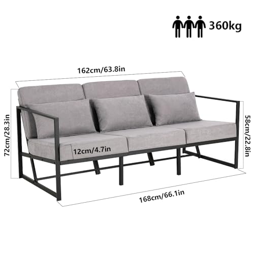 Mingone Sofa 3 Sitzer Sofa Couch Metall Sofa Sessel Modern Gepolsterter mit Leinen Soff Wohnzimmer,Taupe 170cm – Bild 4