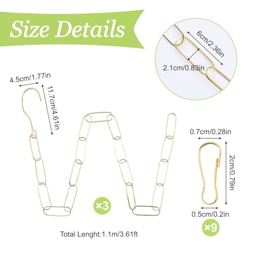 Image of Picture Hanging Kit, 3Pcs 1.1M Iron Chains with Hook & 9Pcs Small Hooks Picture Display System Accessories for Wall Pictures, Exhibition(Gold, Thickened Chain)